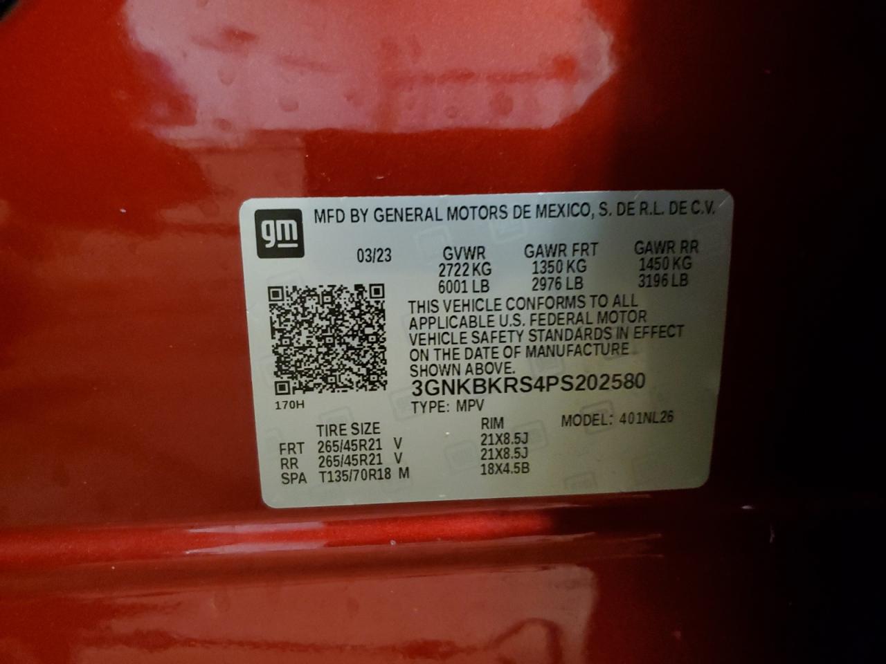 2023 Chevrolet Blazer Rs VIN: 3GNKBKRS4PS202580 Lot: 80888045