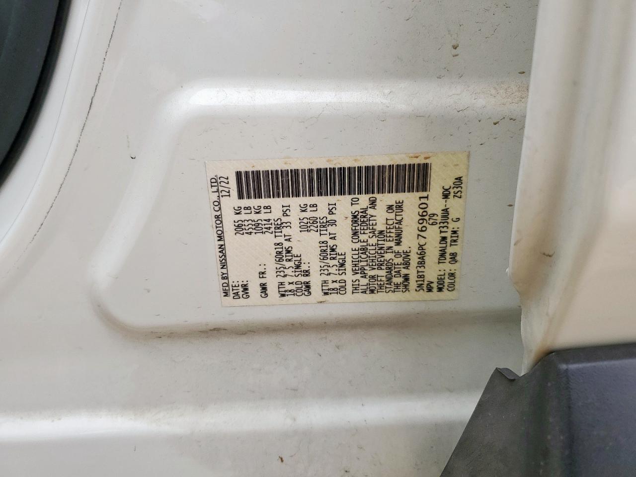 2023 Nissan Rogue Sv VIN: 5N1BT3BA6PC769601 Lot: 83853865