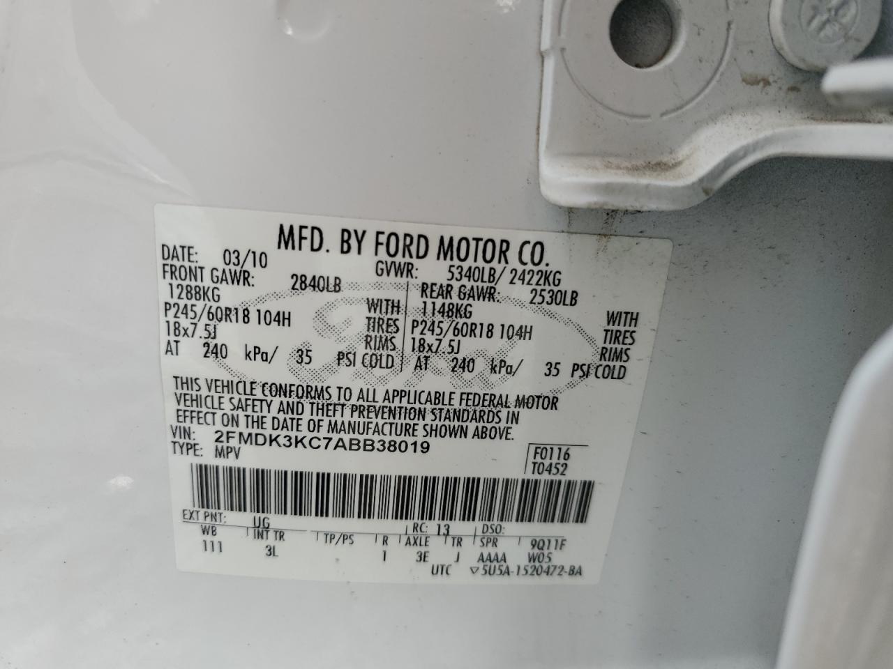 2010 Ford Edge Limited VIN: 2FMDK3KC7ABB38019 Lot: 80719385