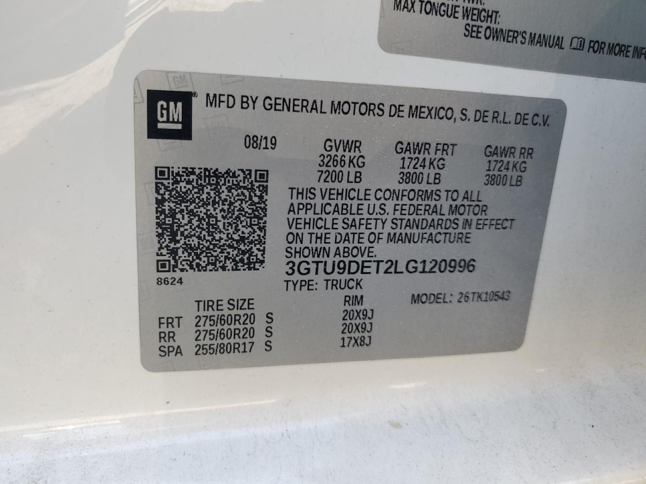 2020 GMC Sierra K1500 Slt VIN: 3GTU9DET2LG120996 Lot: 71814845