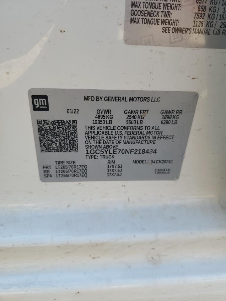 2022 Chevrolet Silverado K2500 Heavy Duty VIN: 1GC5YLE70NF218434 Lot: 80785785