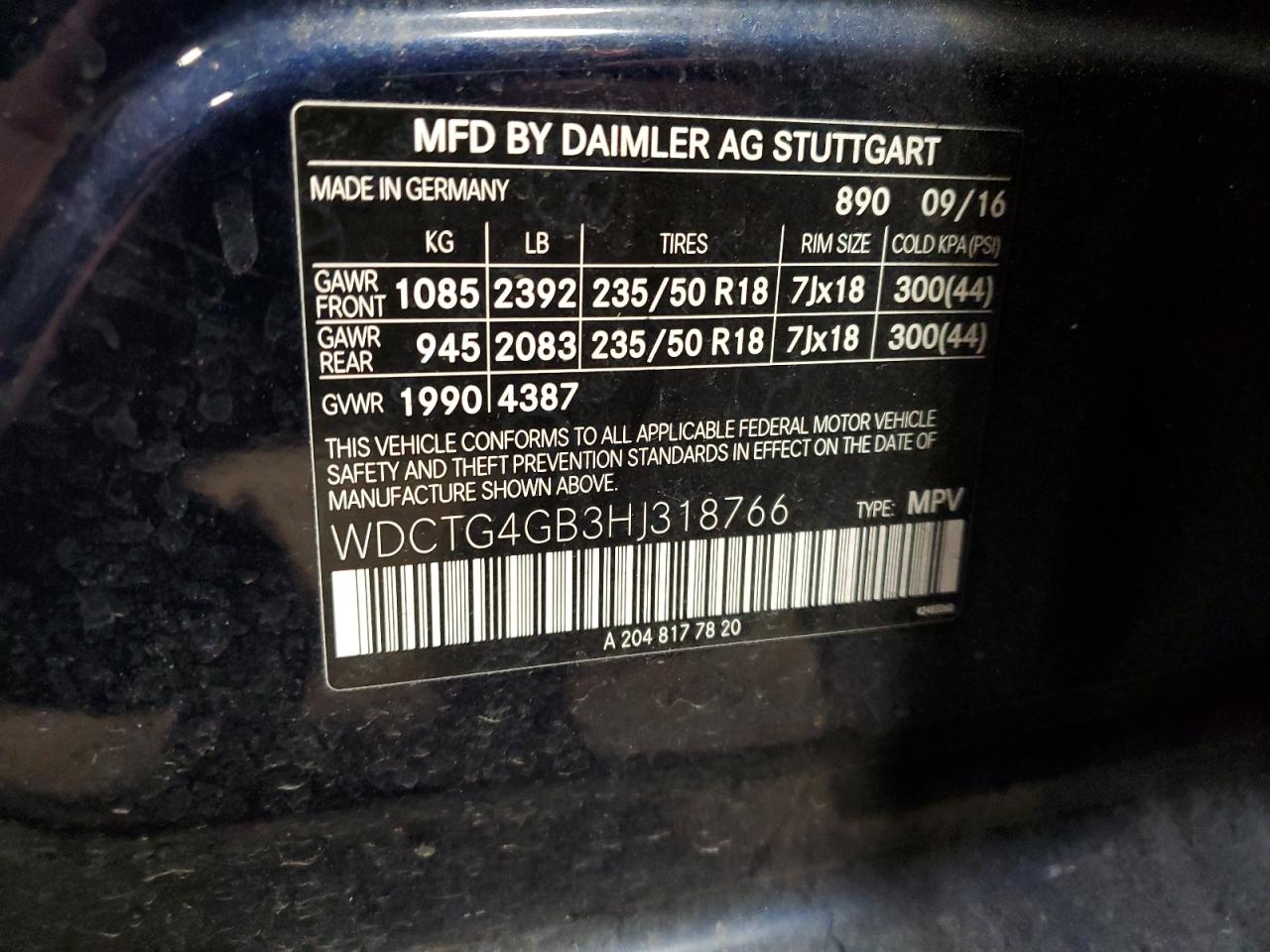 2017 Mercedes-Benz Gla 250 4Matic VIN: WDCTG4GB3HJ318766 Lot: 81446655