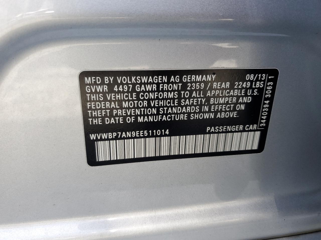 2014 Volkswagen Cc Sport VIN: WVWBP7AN9EE511014 Lot: 71069445