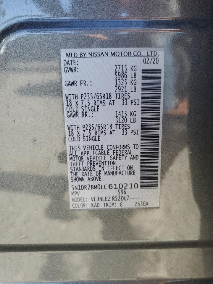 2020 Nissan Pathfinder Sv VIN: 5N1DR2BM0LC610210 Lot: 71852365