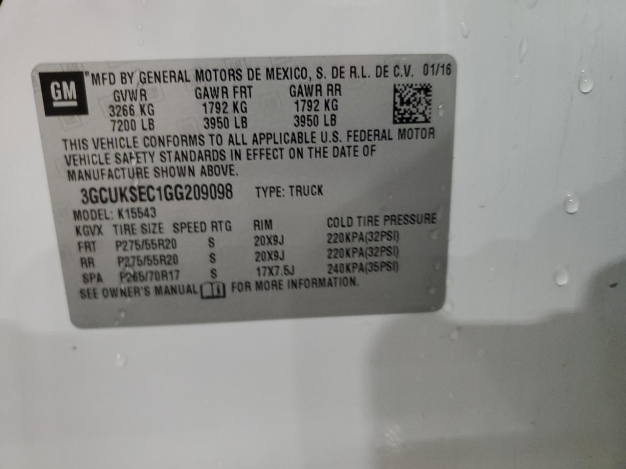 2016 Chevrolet Silverado K1500 Ltz VIN: 3GCUKSEC1GG209098 Lot: 82089935