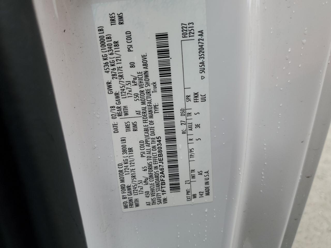 2018 Ford F250 Super Duty VIN: 1FTBF2A67JEB80345 Lot: 82074325