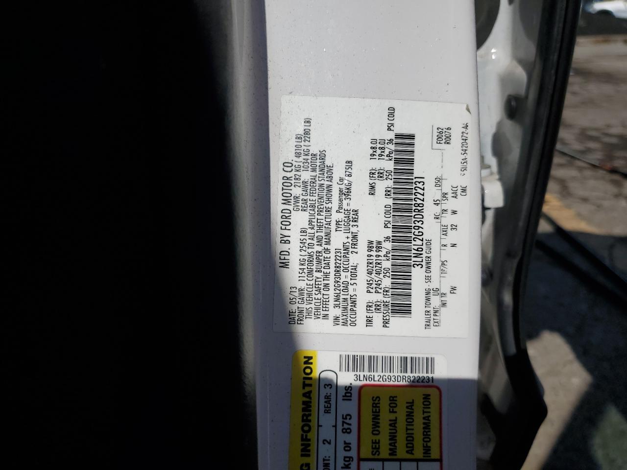 2013 Lincoln Mkz VIN: 3LN6L2G93DR822231 Lot: 80761175