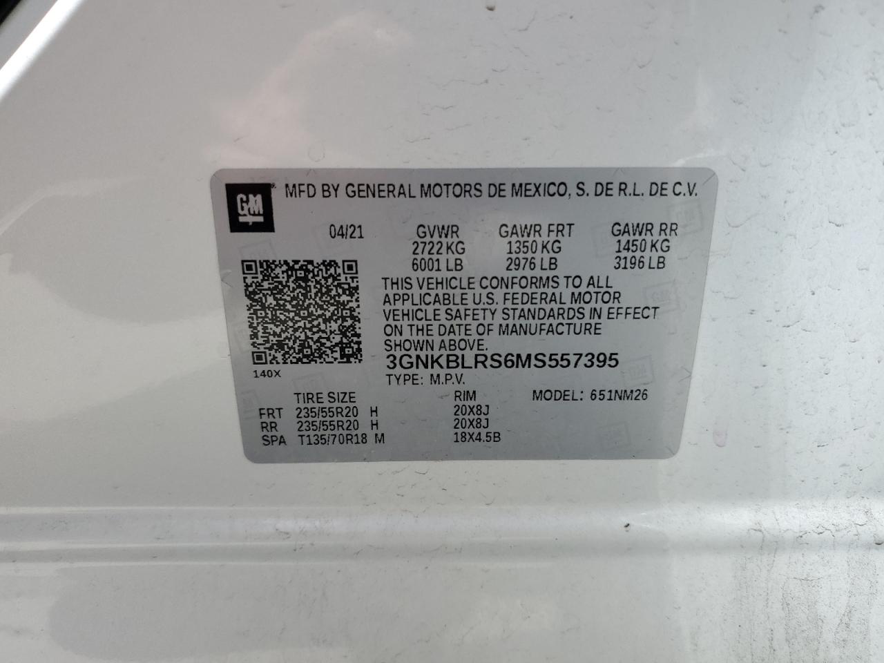 2021 Chevrolet Blazer Premier VIN: 3GNKBLRS6MS557395 Lot: 72104135