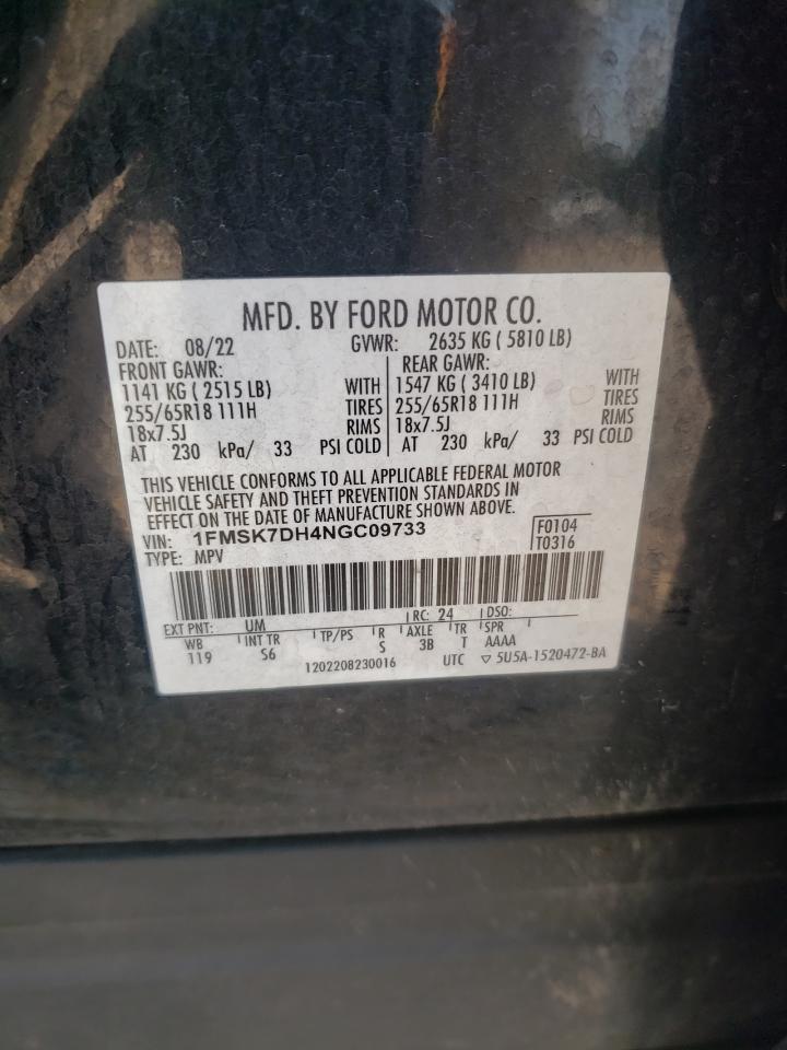 2022 Ford Explorer Xlt VIN: 1FMSK7DH4NGC09733 Lot: 80961495