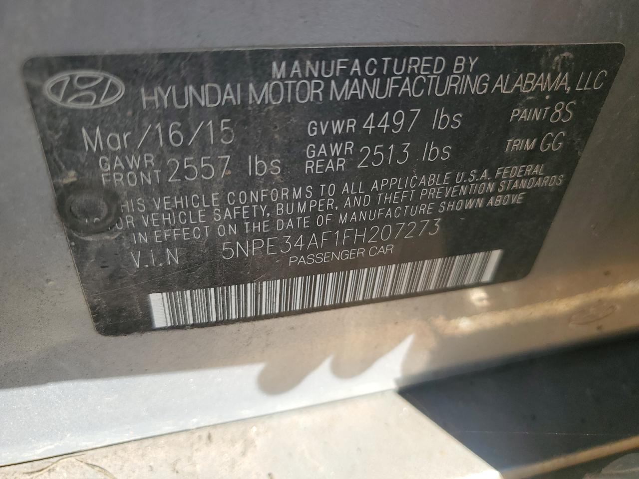 2015 Hyundai Sonata Sport VIN: 5NPE34AF1FH207273 Lot: 80967185