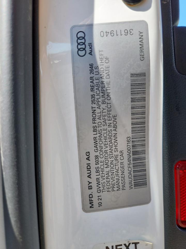 2022 Audi A5 Premium 45 VIN: WAUDACF54NA007163 Lot: 71657425