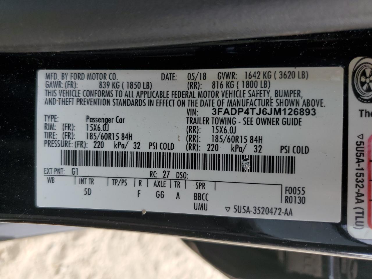 2018 Ford Fiesta S VIN: 3FADP4TJ6JM126893 Lot: 81712765