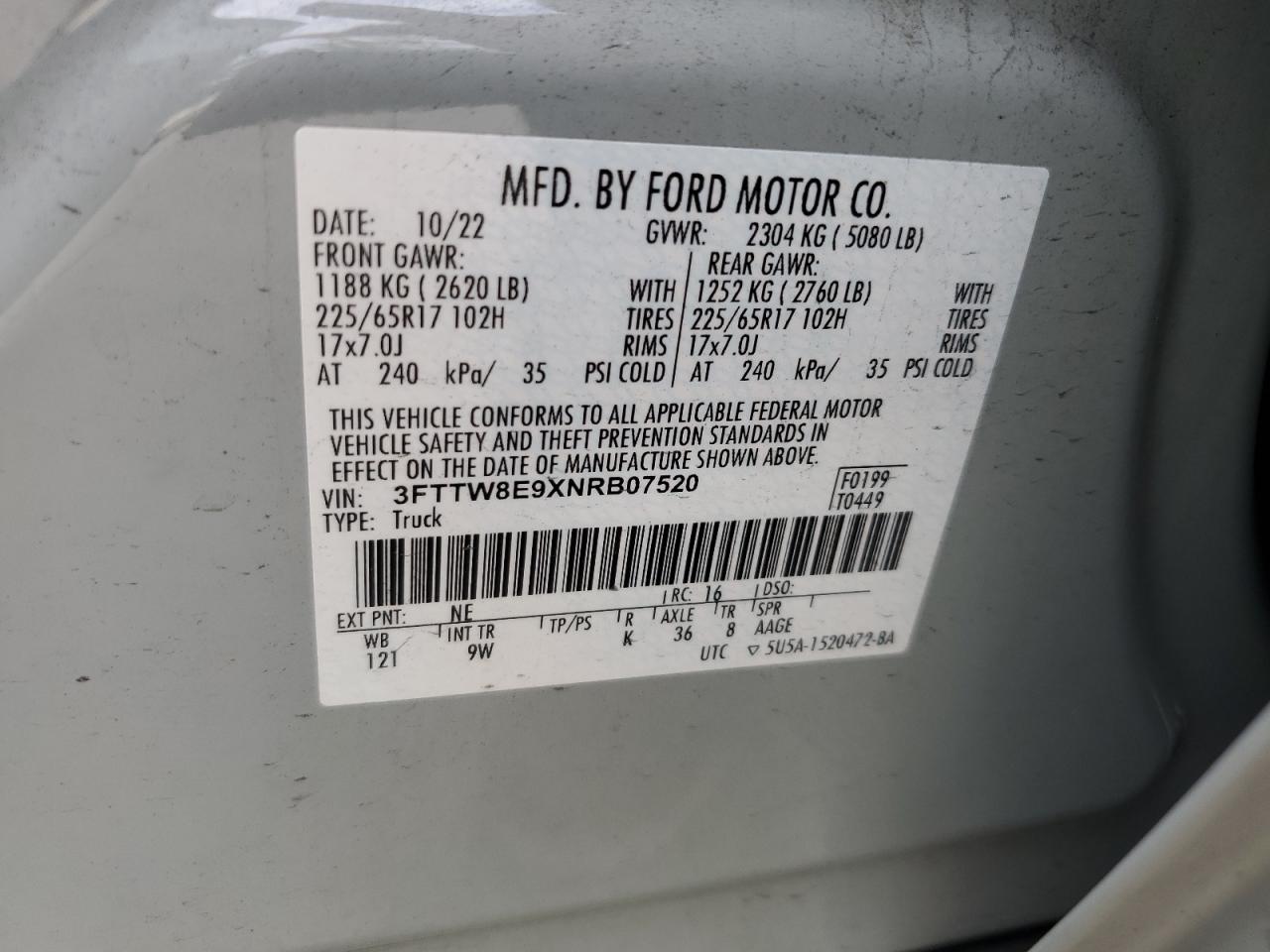 2022 Ford Maverick Xl VIN: 3FTTW8E9XNRB07520 Lot: 70324015