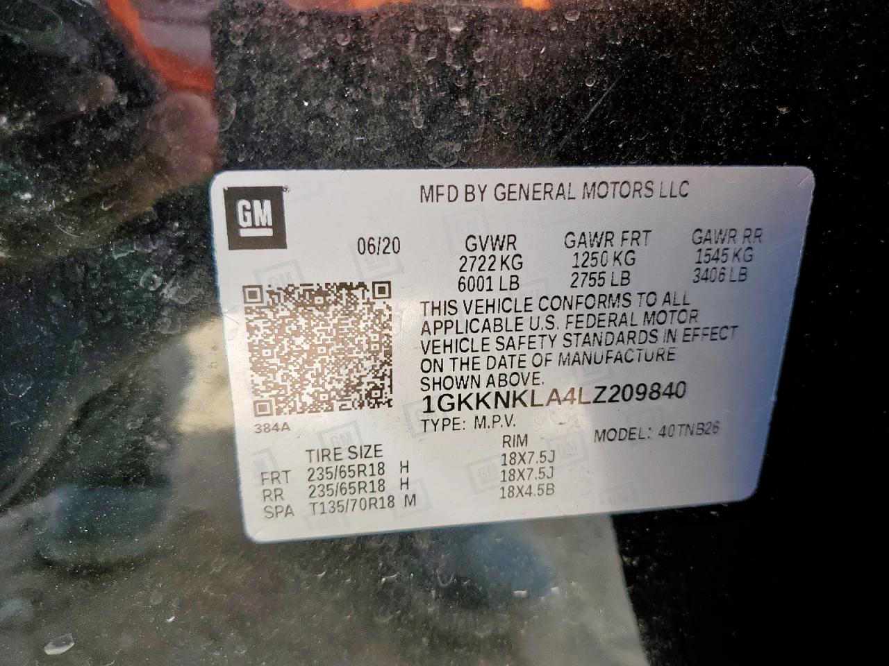 2020 GMC Acadia Sle VIN: 1GKKNKLA4LZ209840 Lot: 82091835