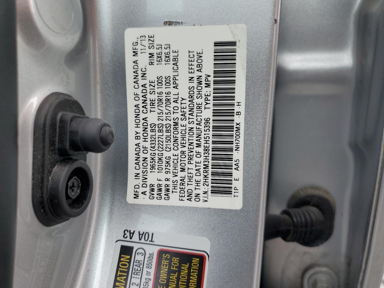 2014 Honda Cr-V Lx VIN: 2HKRM3H38EH515396 Lot: 81749965