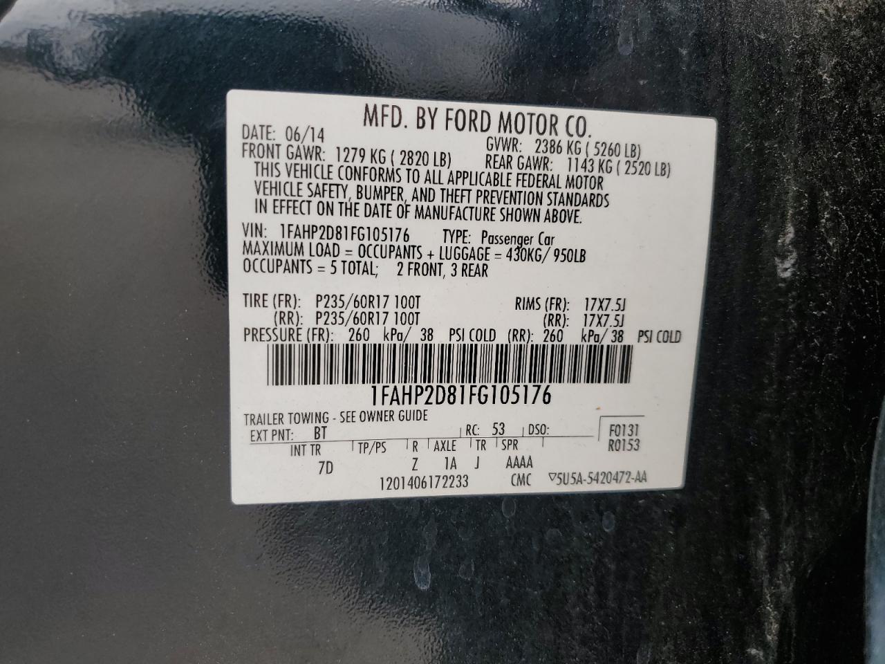 2015 Ford Taurus Se VIN: 1FAHP2D81FG105176 Lot: 70751005