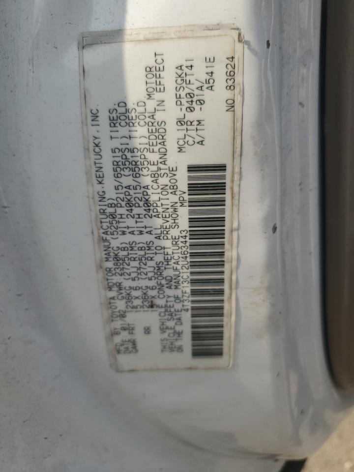 2002 Toyota Sienna Le VIN: 4T3ZF13C12U463443 Lot: 80893745