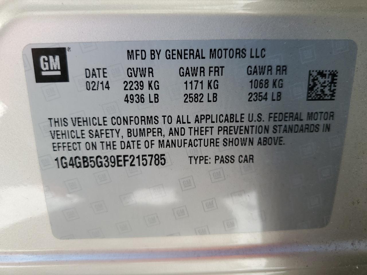 2014 Buick Lacrosse VIN: 1G4GB5G39EF215785 Lot: 81846525