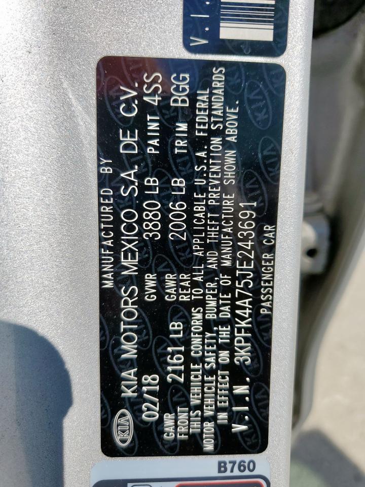 2018 Kia Forte Lx VIN: 3KPFK4A75JE243691 Lot: 84568815