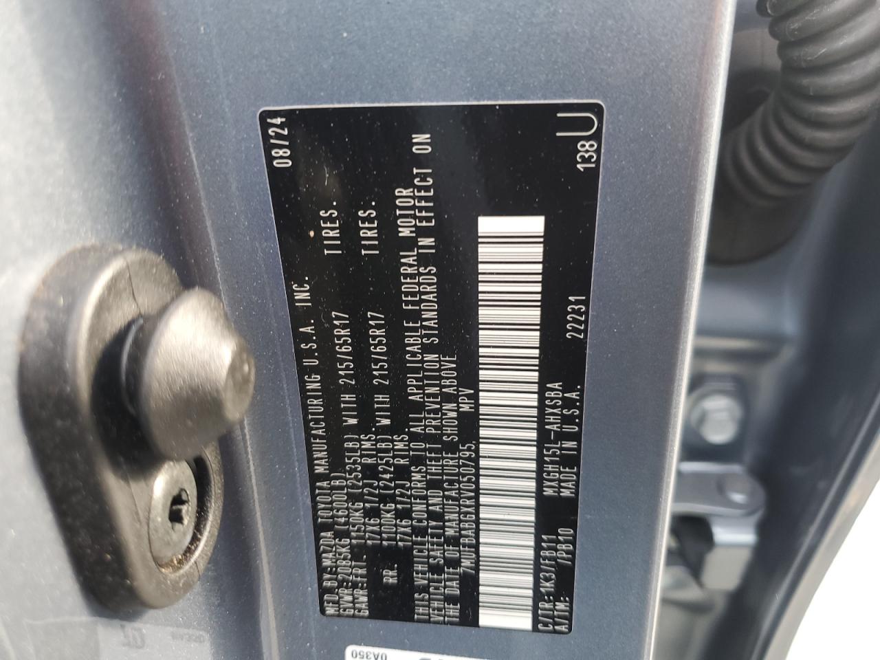 2024 Toyota Corolla Cross Se VIN: 7MUFBABGXRV050795 Lot: 71740905