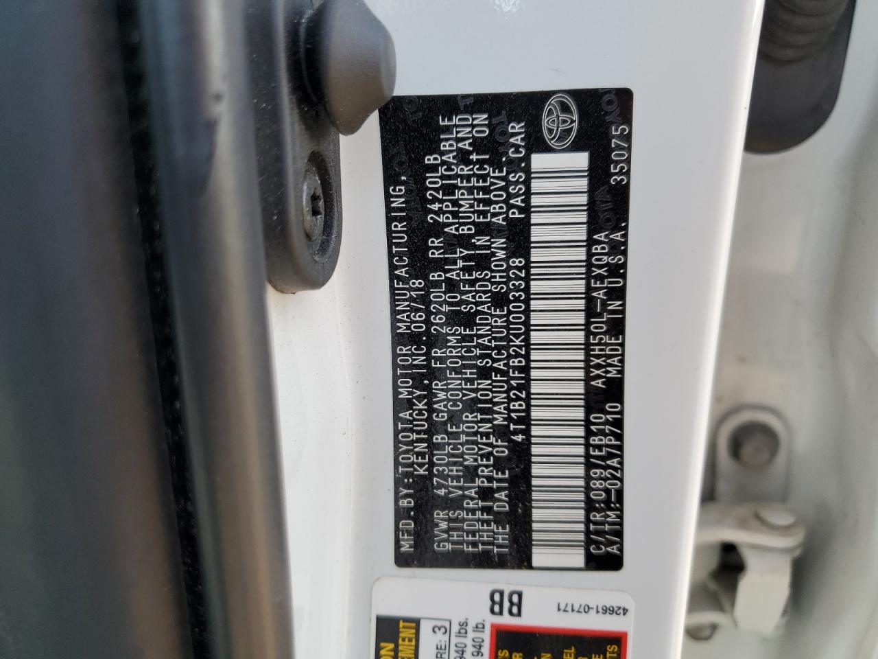 2019 Toyota Avalon Xle VIN: 4T1B21FB2KU003328 Lot: 81664745