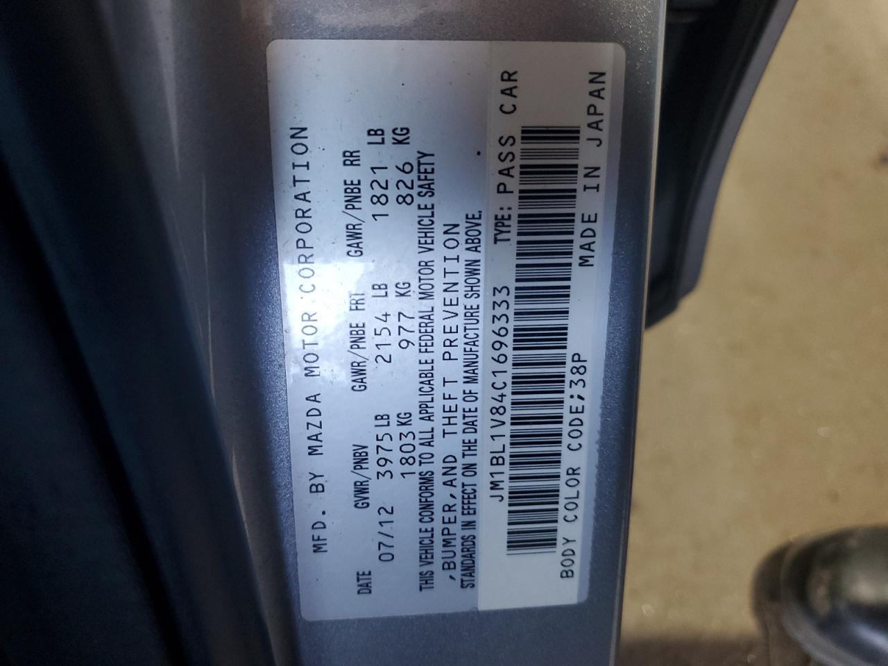 2012 Mazda 3 I VIN: JM1BL1V84C1696333 Lot: 80310925