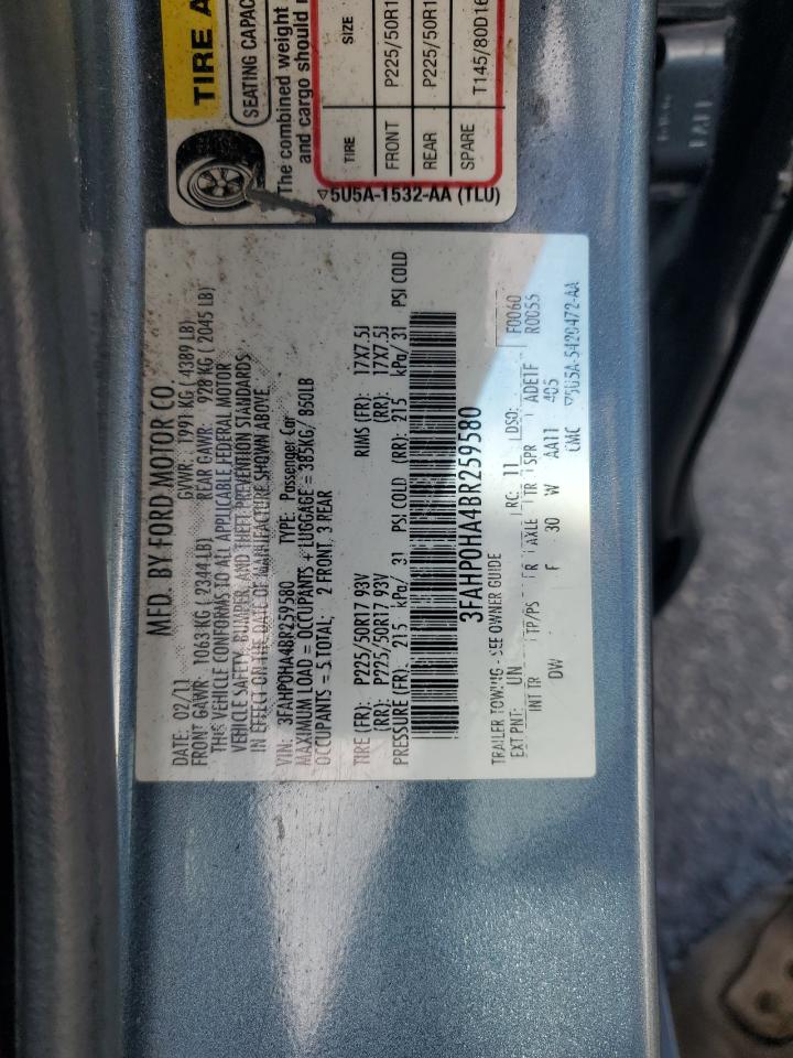 2011 Ford Fusion Se VIN: 3FAHP0HA4BR259580 Lot: 71419445