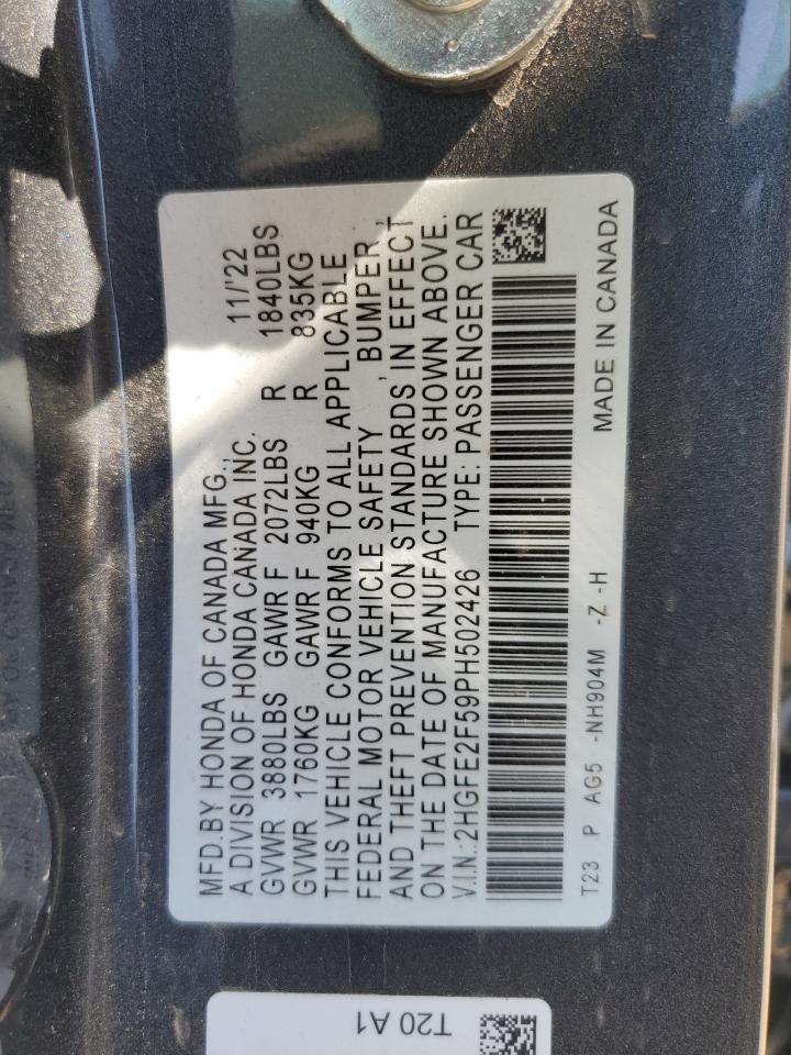 2023 Honda Civic Sport VIN: 2HGFE2F59PH502426 Lot: 71873005