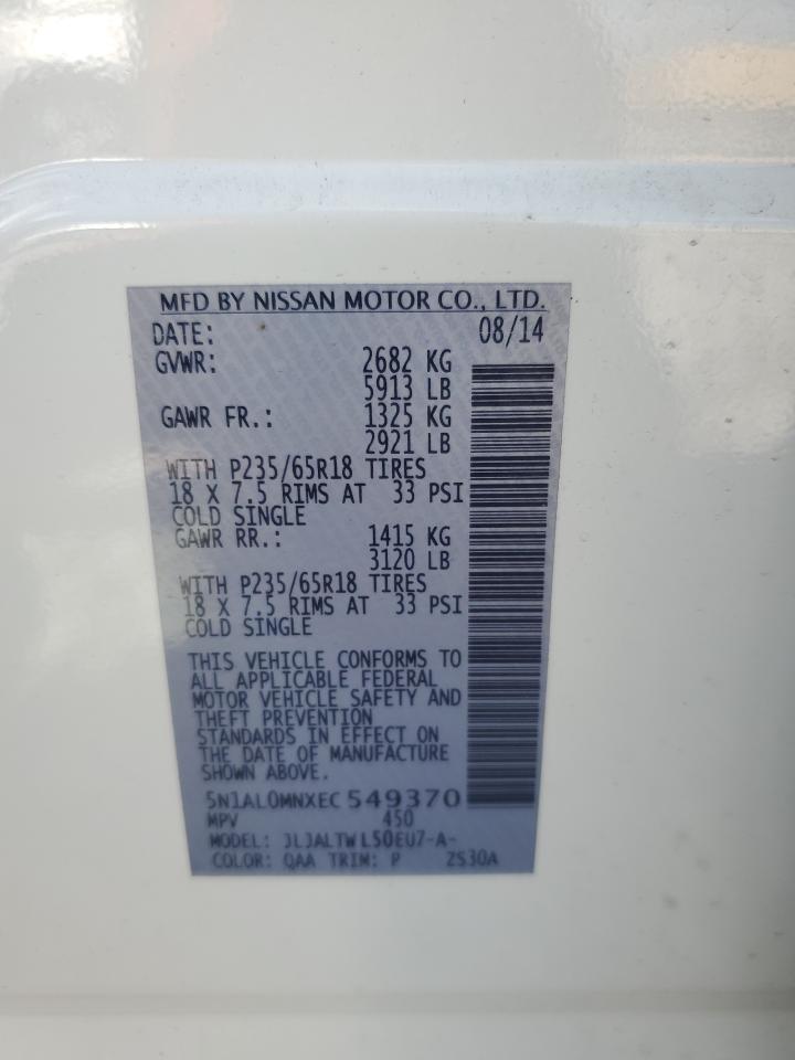 2014 Infiniti Qx60 VIN: 5N1AL0MNXEC549370 Lot: 81793235