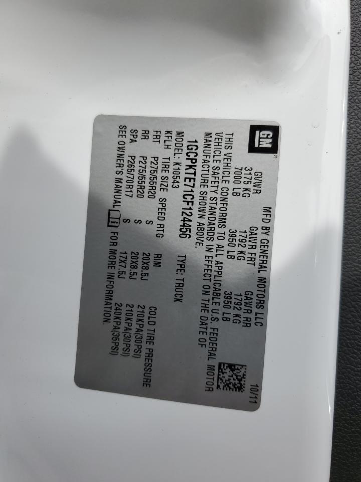 2012 Chevrolet Silverado K1500 Ltz VIN: 1GCPKTE71CF124456 Lot: 83750495