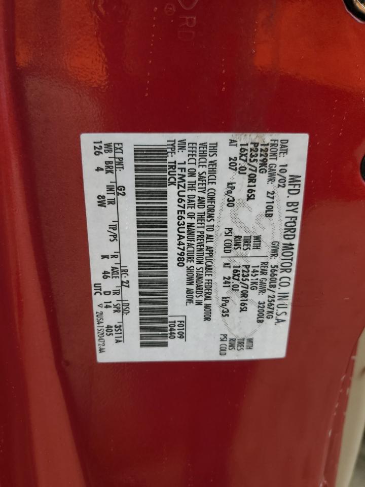 2003 Ford Explorer Sport Trac VIN: 1FMZU67E63UA47980 Lot: 80807165