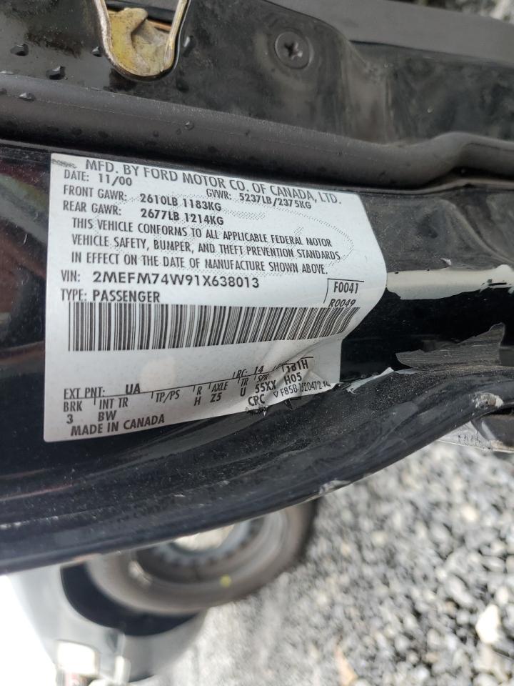 2001 Mercury Grand Marquis Gs VIN: 2MEFM74W91X638013 Lot: 83937085