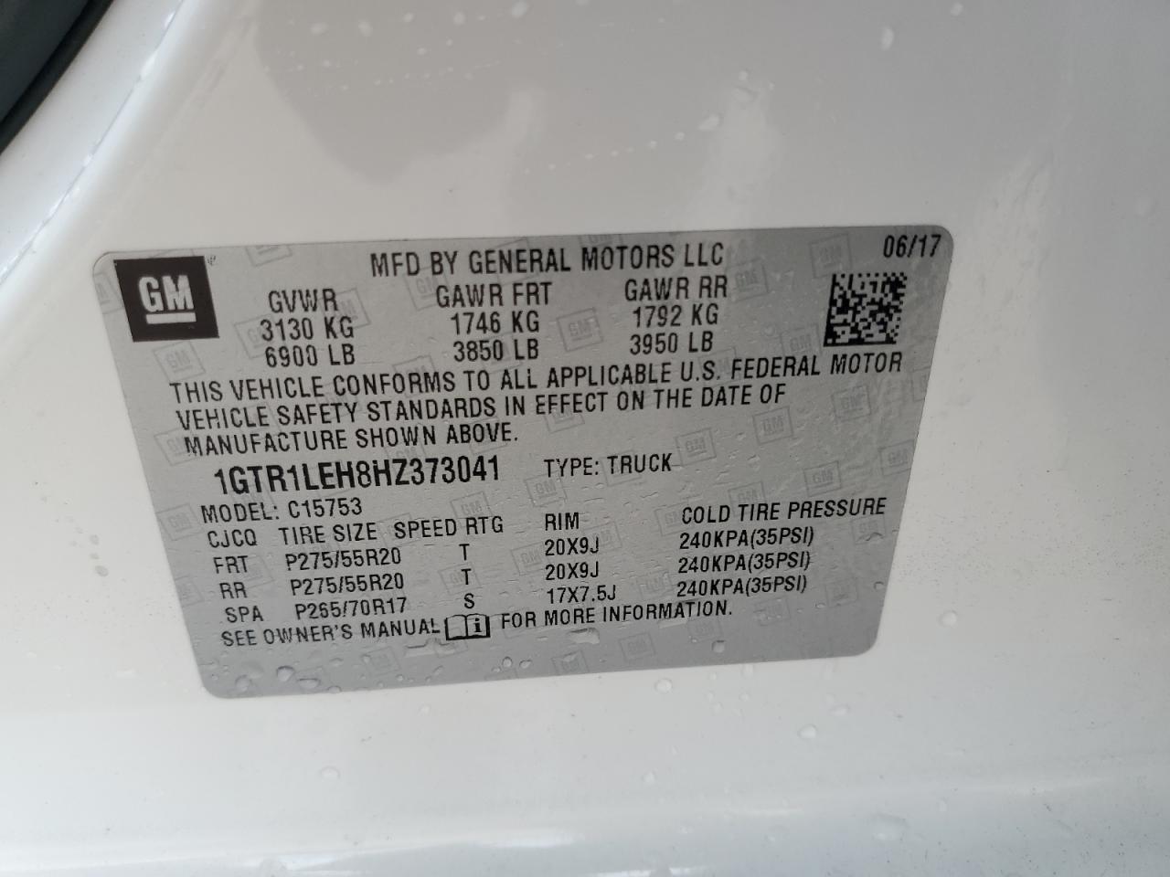 2017 GMC Sierra C1500 VIN: 1GTR1LEH8HZ373041 Lot: 80955705