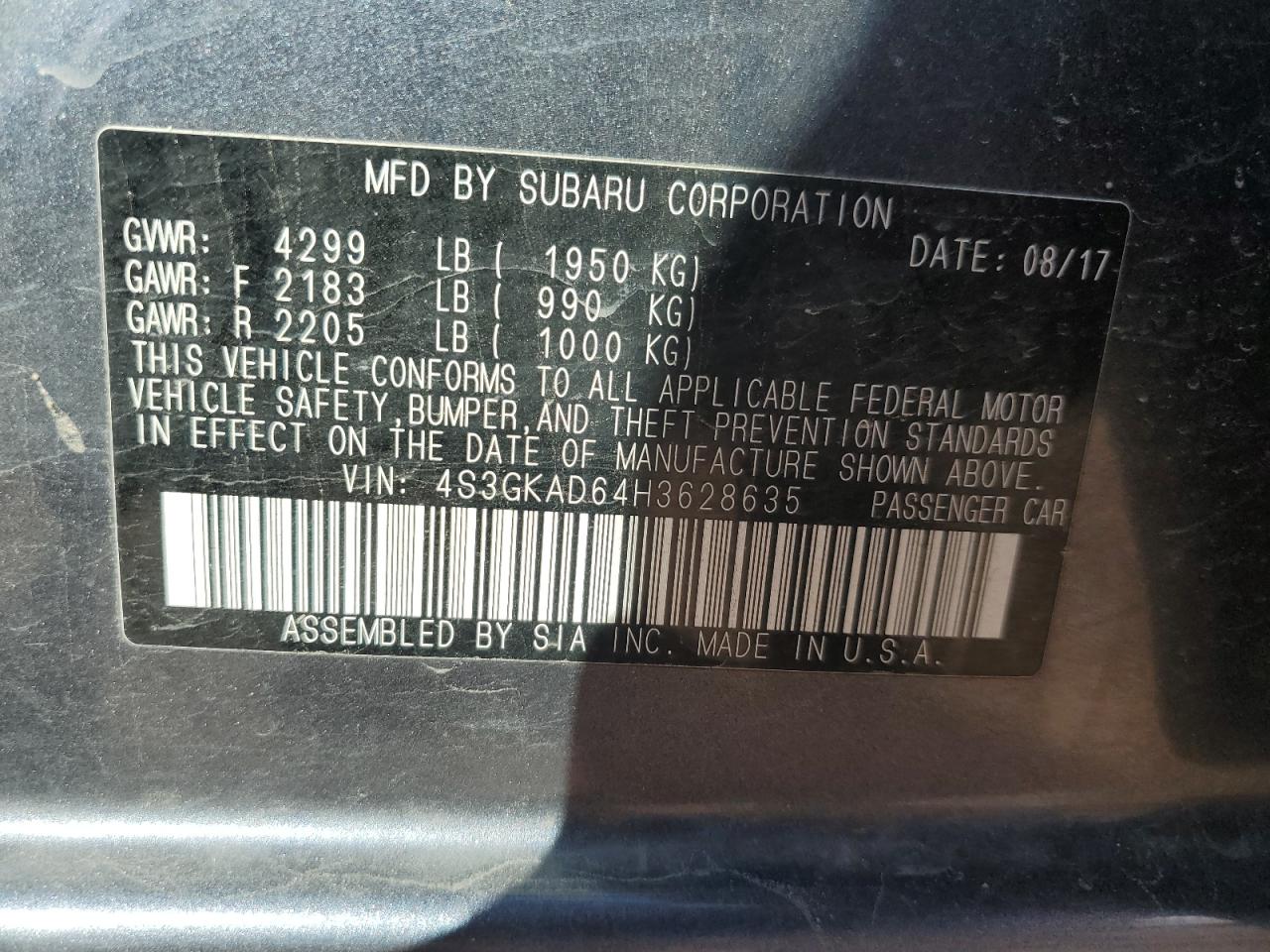 2017 Subaru Impreza Premium Plus VIN: 4S3GKAD64H3628635 Lot: 84778225