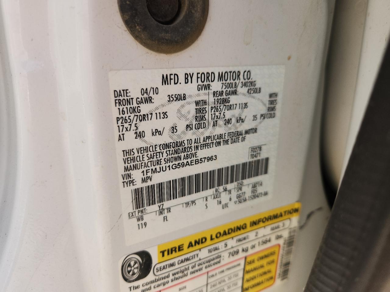 2010 Ford Expedition Xlt VIN: 1FMJU1G59AEB57963 Lot: 80541905