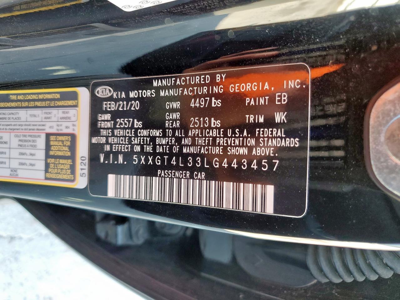 2020 Kia Optima Lx VIN: 5XXGT4L33LG443457 Lot: 81422455