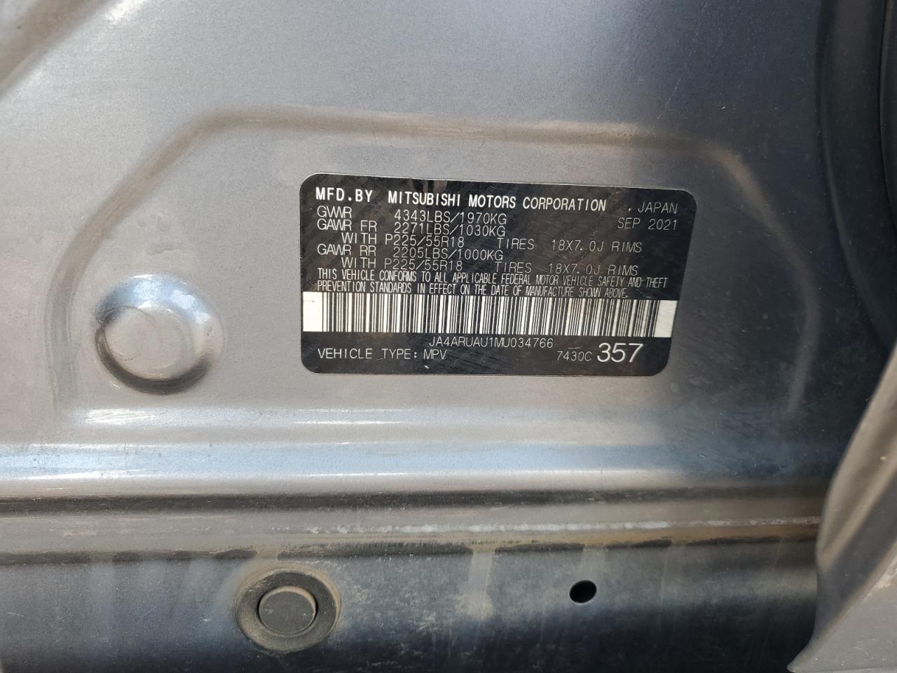 2021 Mitsubishi Outlander Sport Es VIN: JA4ARUAU1MU034766 Lot: 81021755