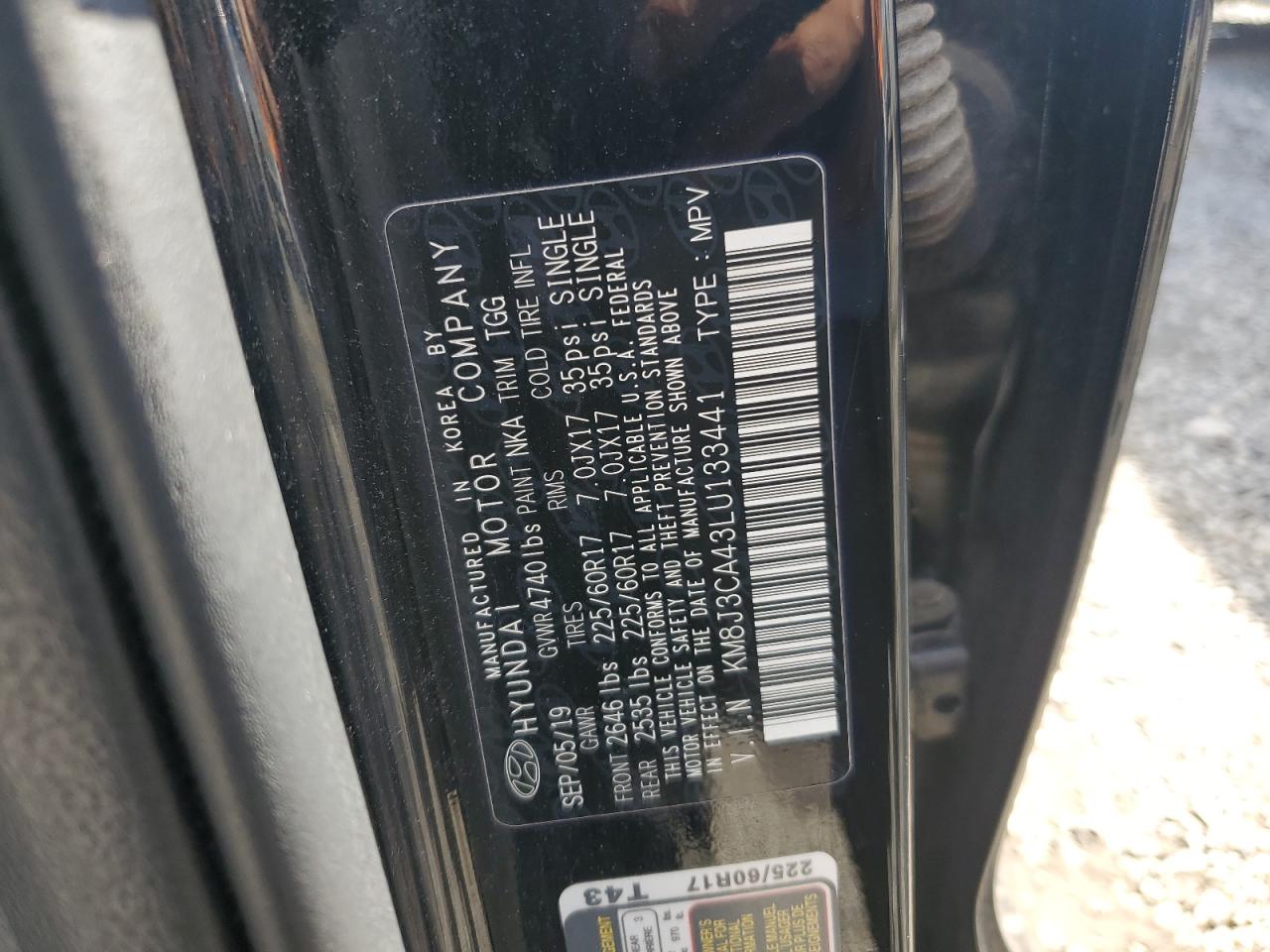 2020 Hyundai Tucson Limited VIN: KM8J3CA43LU133441 Lot: 82095195