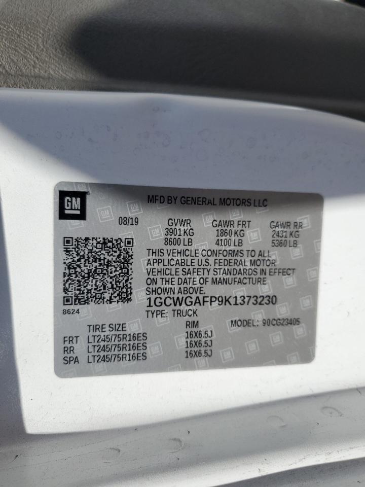 2019 Chevrolet Express G2500 VIN: 1GCWGAFP9K1373230 Lot: 80670815