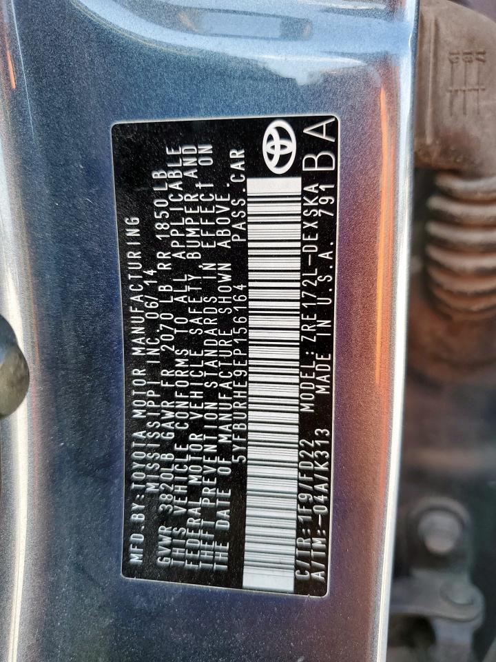 2014 Toyota Corolla L VIN: 5YFBURHE9EP156164 Lot: 80181235