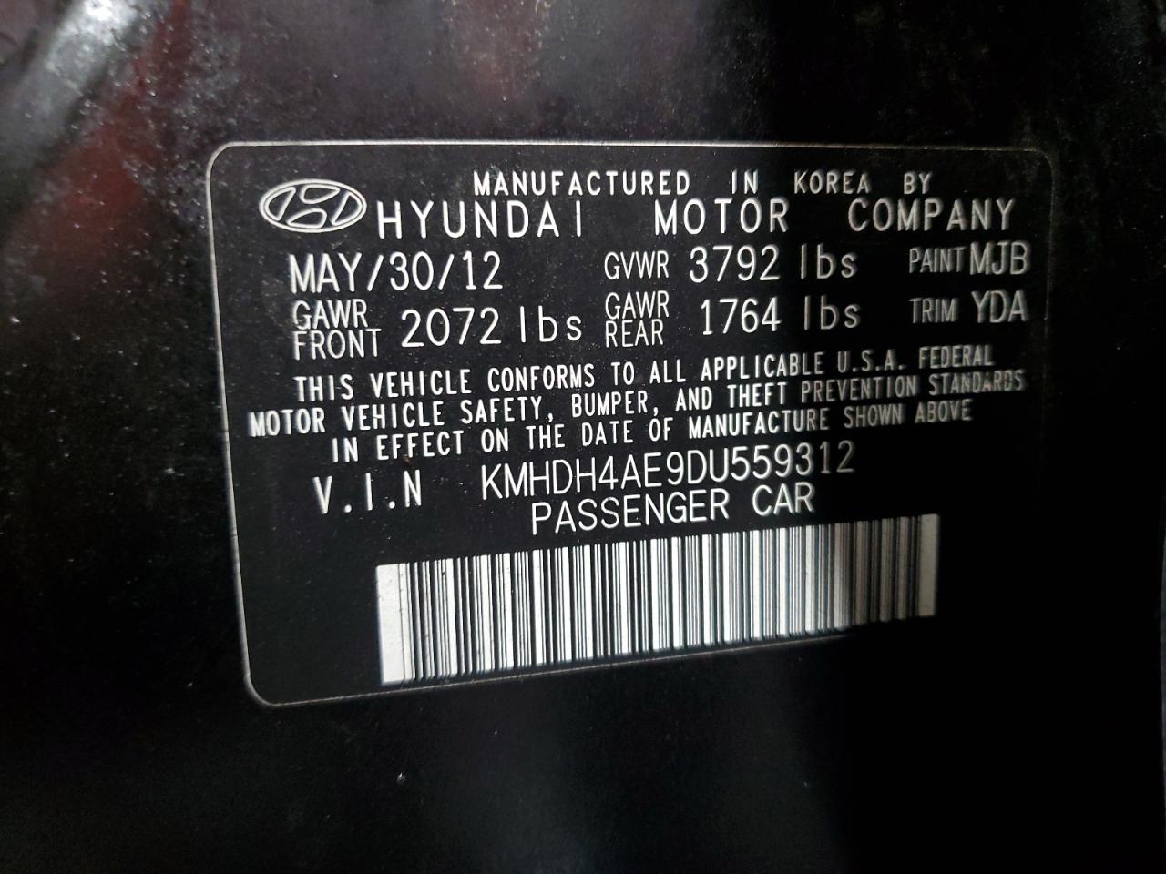 2013 Hyundai Elantra Gls VIN: KMHDH4AE9DU559312 Lot: 82162935