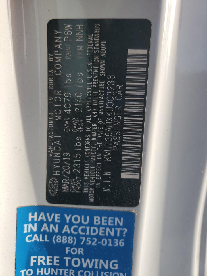 2019 Hyundai Veloster N VIN: KMHT36AHXKU003233 Lot: 81888365