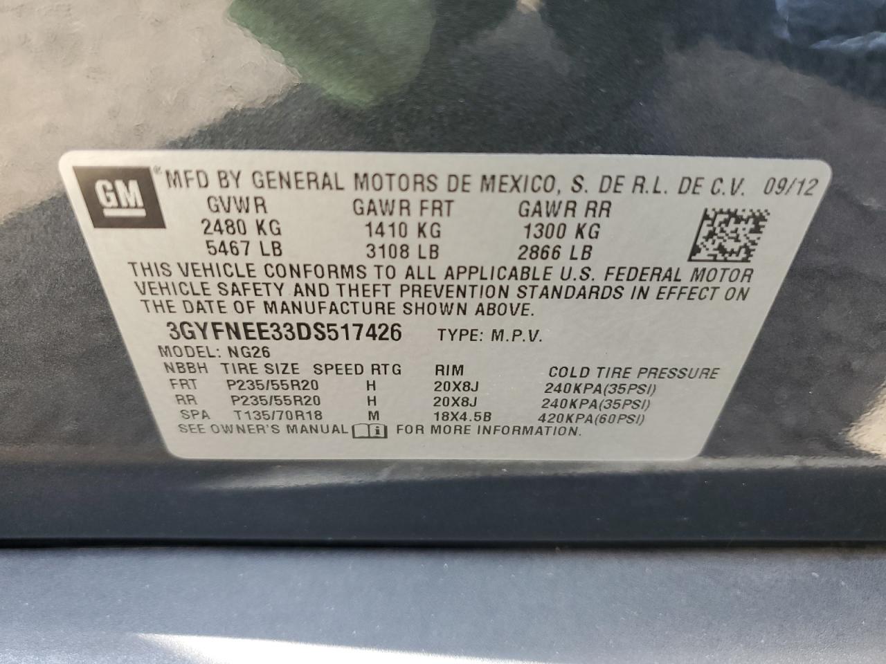 2013 Cadillac Srx Premium Collection VIN: 3GYFNEE33DS517426 Lot: 81742715