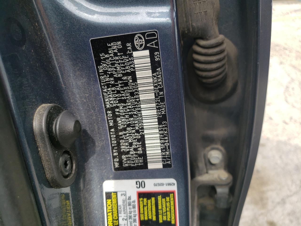 2016 Toyota Corolla L VIN: 2T1BURHEXGC483305 Lot: 81480215