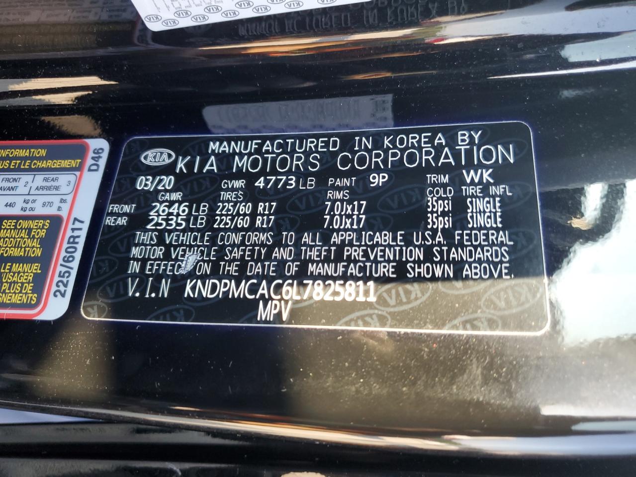 2020 Kia Sportage Lx VIN: KNDPMCAC6L7825811 Lot: 71412445
