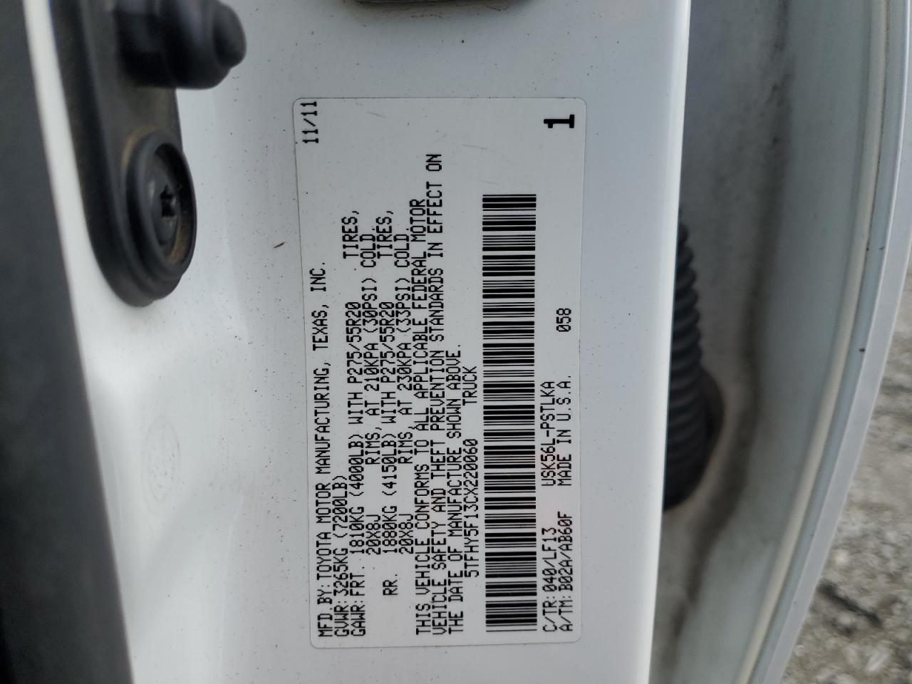 2012 Toyota Tundra Crewmax Limited VIN: 5TFHY5F13CX220060 Lot: 84741485