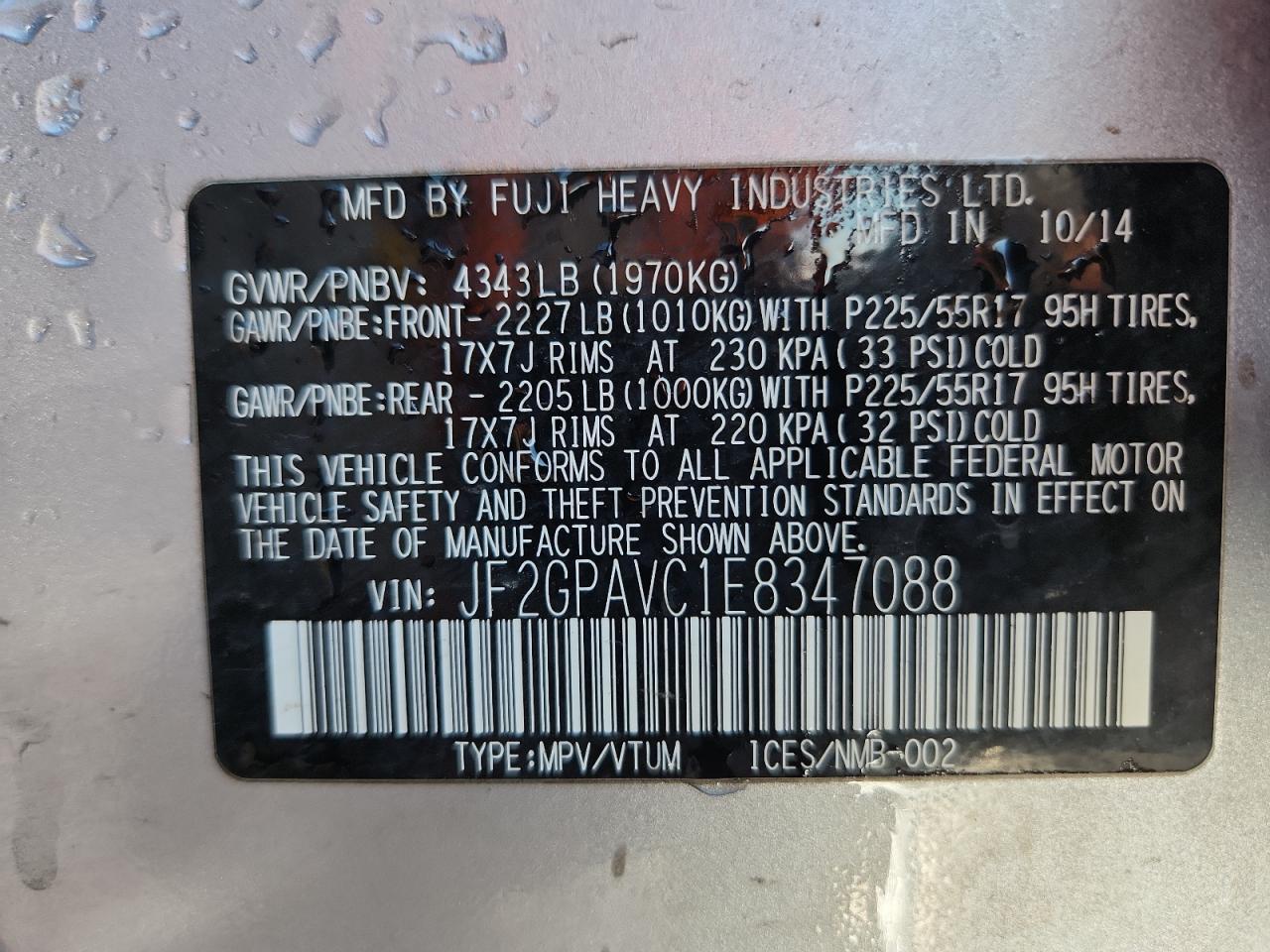 2014 Subaru Xv Crosstrek 2.0 Premium VIN: JF2GPAVC1E8347088 Lot: 80406495