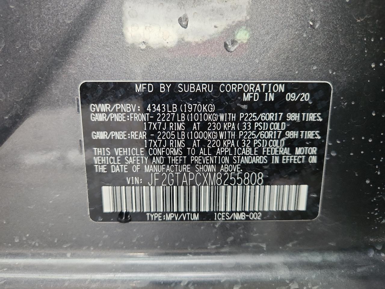 2021 Subaru Crosstrek Premium VIN: JF2GTAPCXM8255808 Lot: 80143115