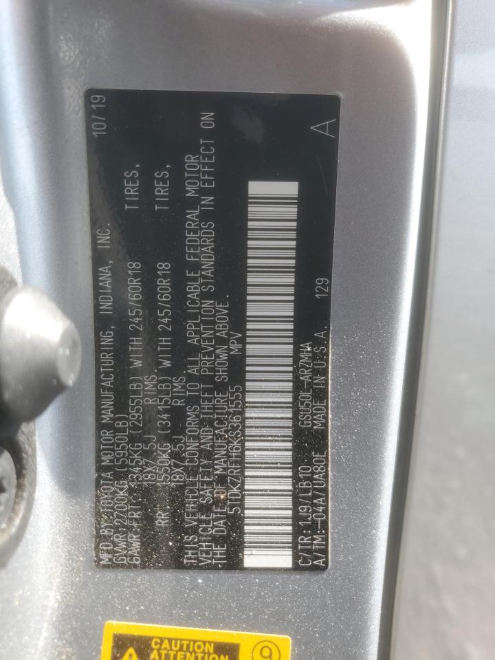 2019 Toyota Highlander Se VIN: 5TDKZRFH6KS361555 Lot: 71506875