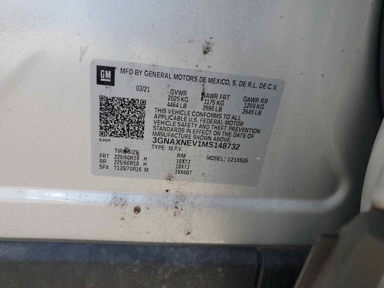 2021 Chevrolet Equinox Premier VIN: 3GNAXNEV1MS148732 Lot: 81202775